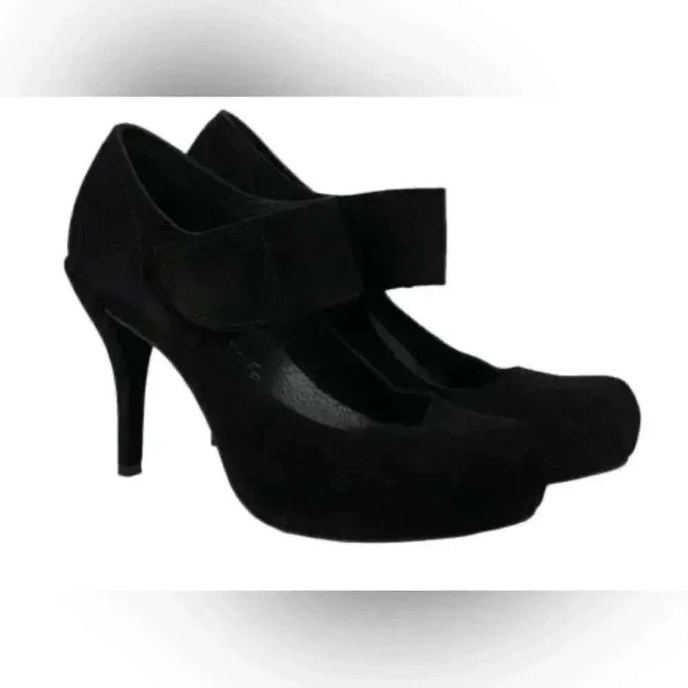 Pedro Garcia Black Suede Platform Mary Jane Heels – Velcro Strap, Size 8